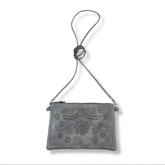 Boho Laser Cut Crossbody Bag | Vegan Leather Floral Shoulder Purse - Picture 2 of 5